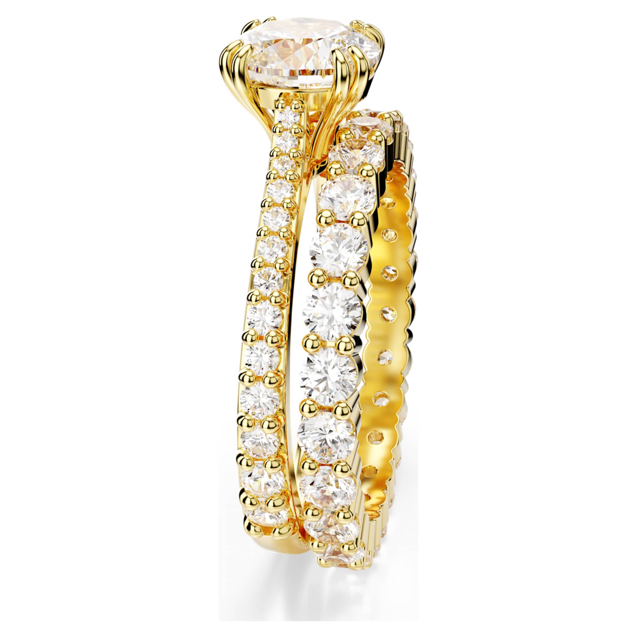 Swarovski Stilla ring Set (2), Round cut, White, 18K gold finish