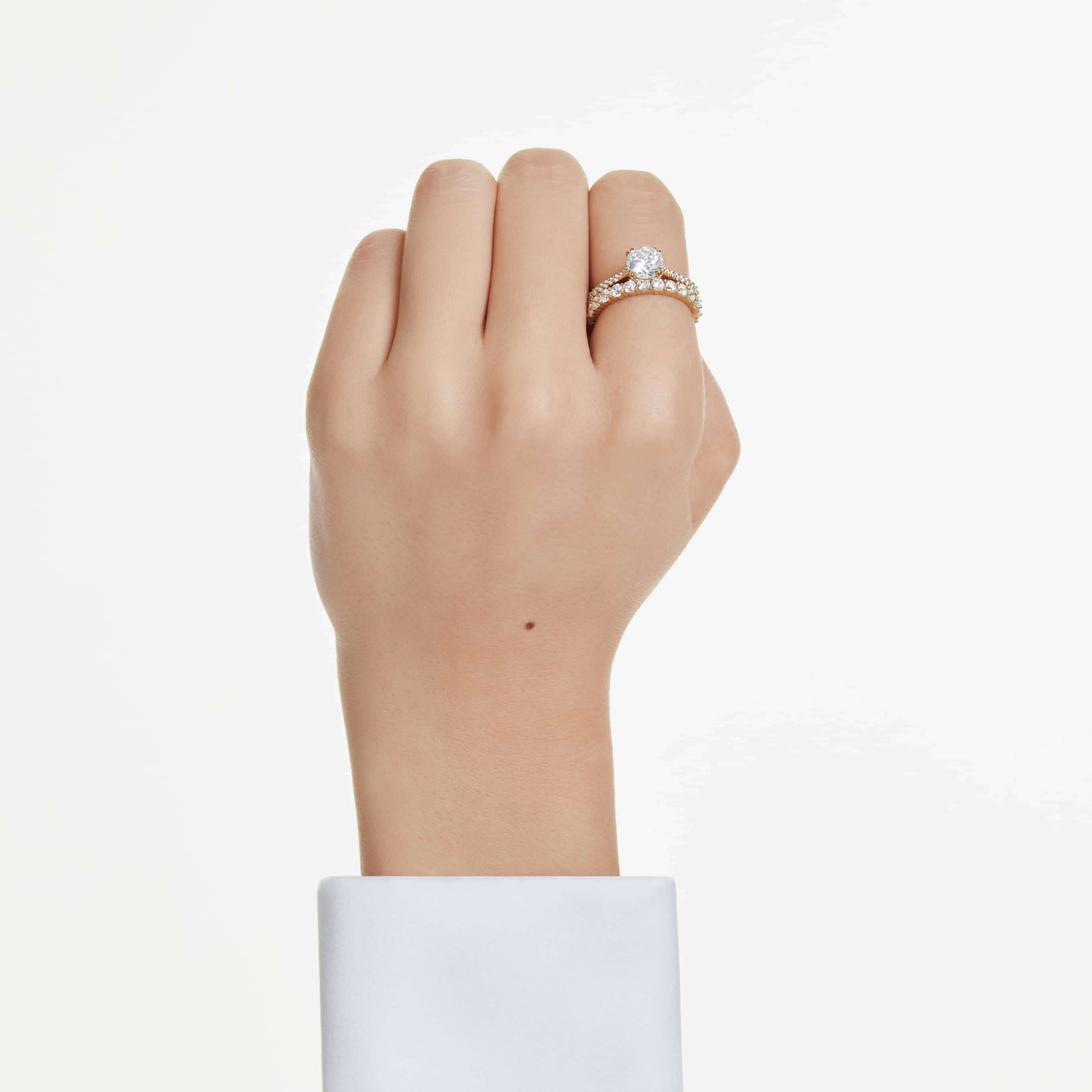 Swarovski Stilla ring Set (2), Round cut, White, 18K gold finish