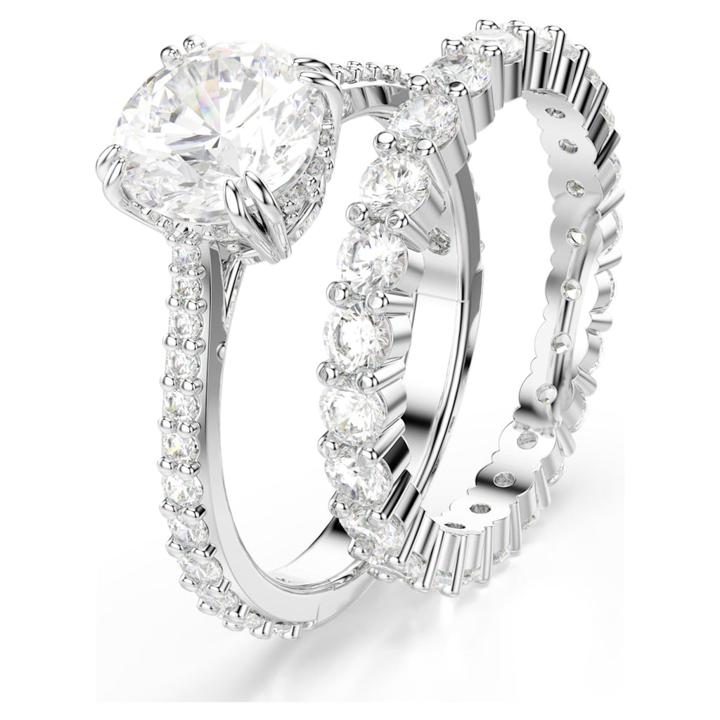 Swarovski Stilla ring Set (2), Round cut, White, Rhodium plated