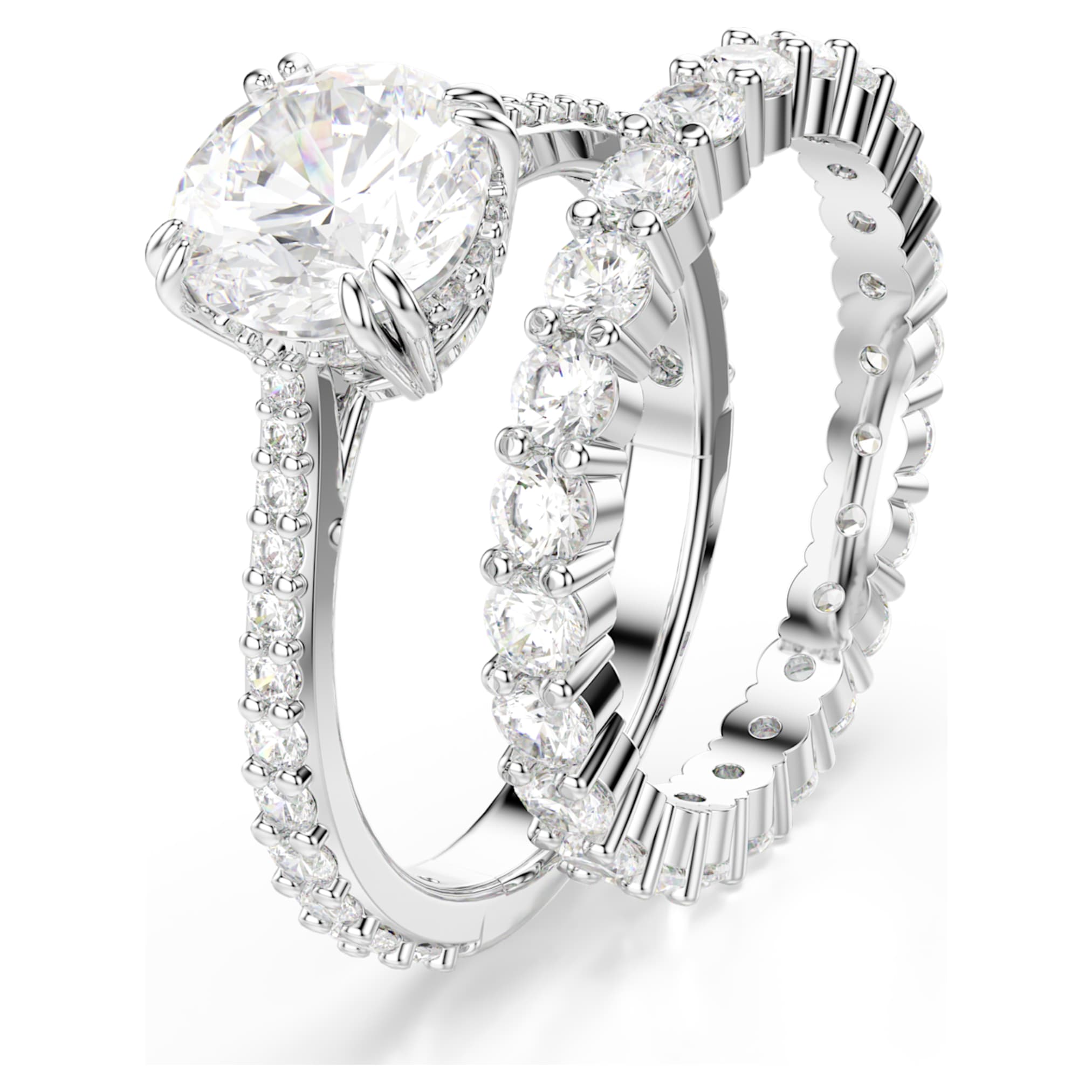 Swarovski Stilla ring Set (2), Round cut, White, Rhodium plated