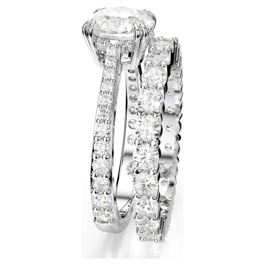Swarovski Stilla ring Set (2), Round cut, White, Rhodium plated