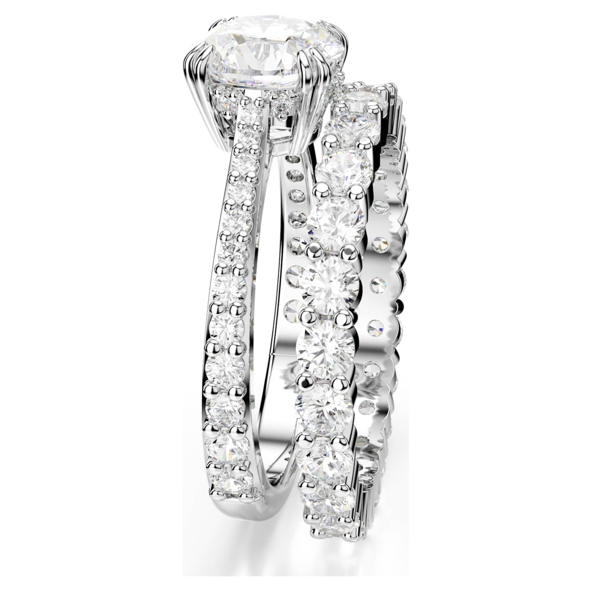 Swarovski Stilla ring Set (2), Round cut, White, Rhodium plated