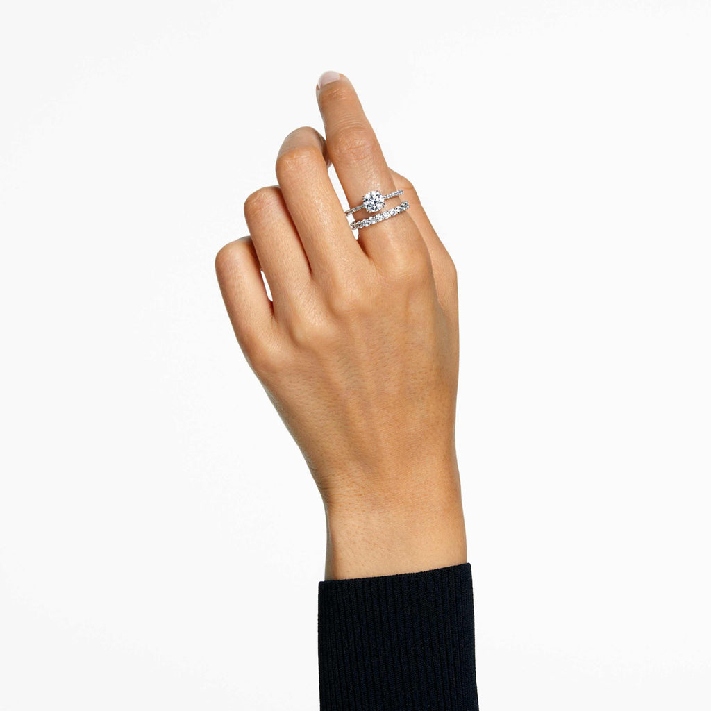 Swarovski Stilla ring Set (2), Round cut, White, Rhodium plated
