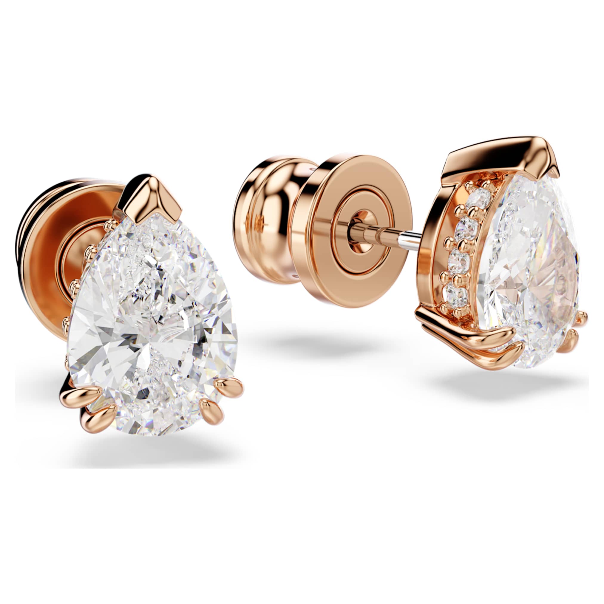 Swarovski Stilla stud earrings Pear cut, White, 18K rose gold finish