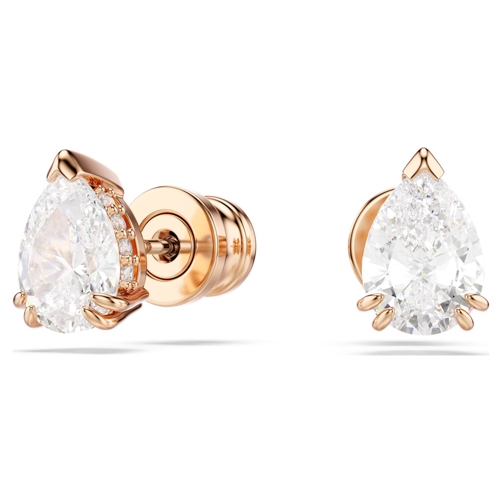 Swarovski Stilla stud earrings Pear cut, White, 18K rose gold finish