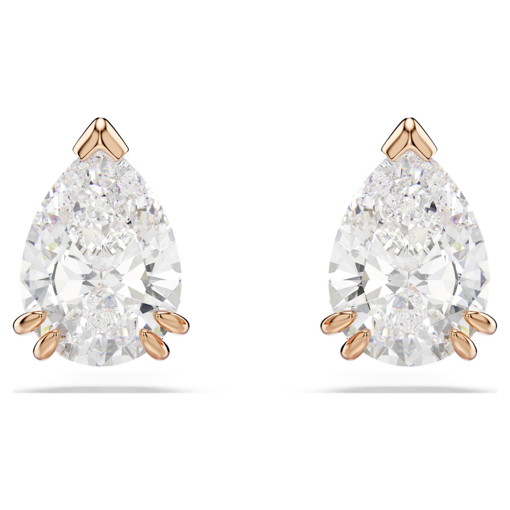 Swarovski Stilla stud earrings Pear cut, White, 18K rose gold finish