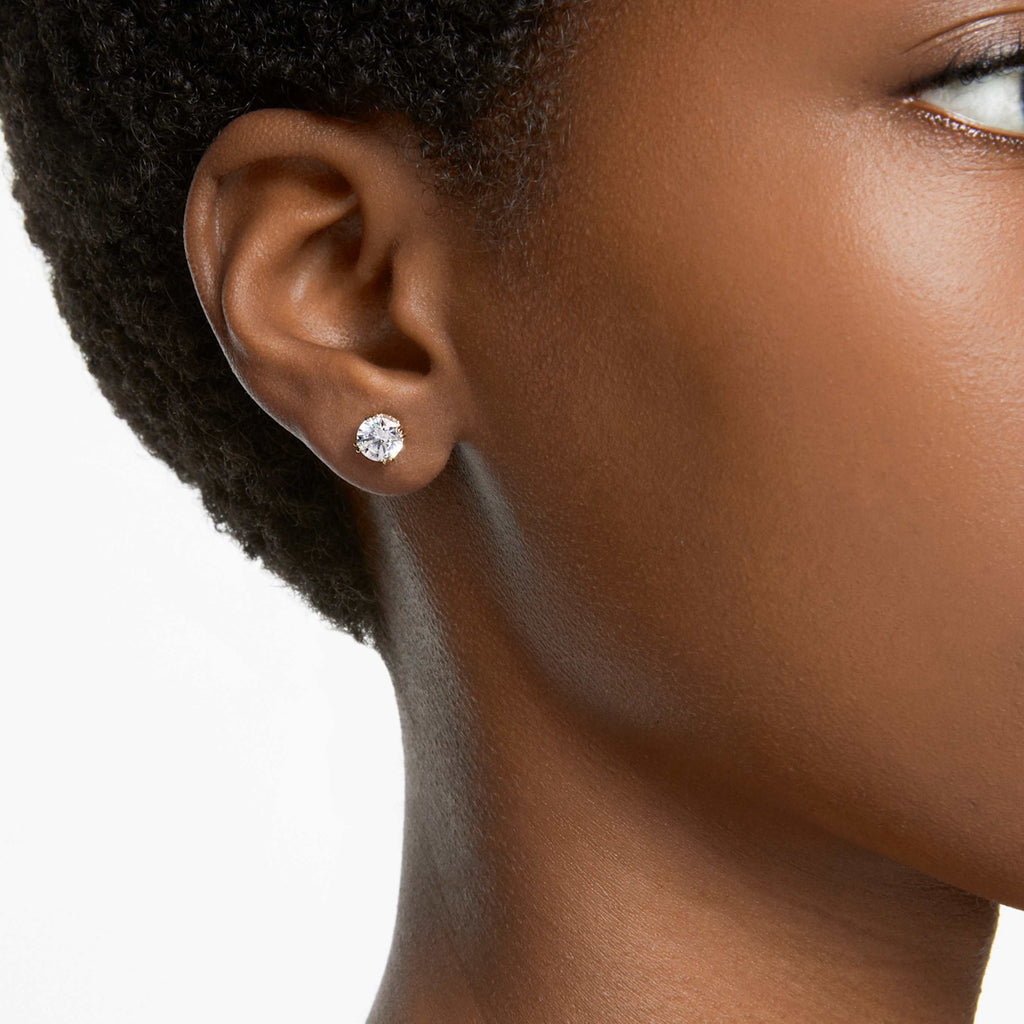Swarovski Stilla stud earrings Round cut, White, 18K gold finish