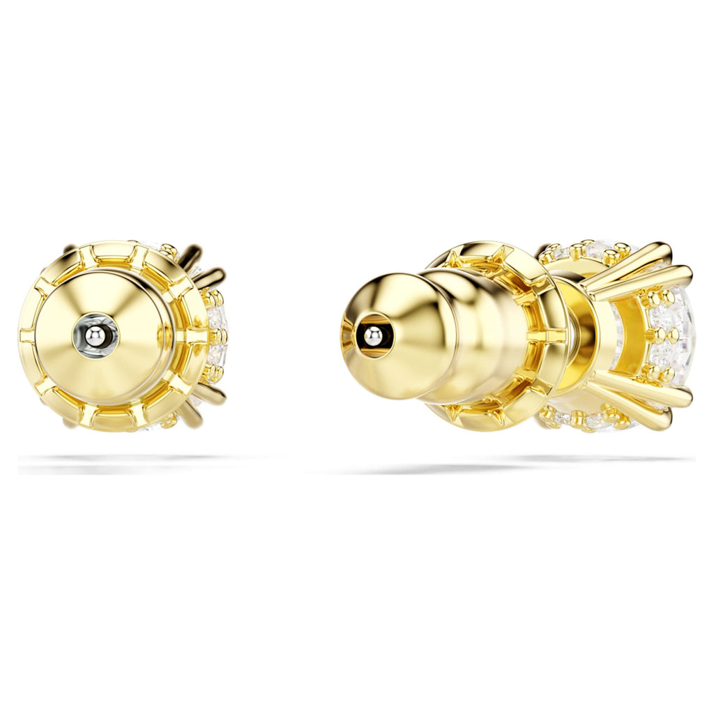 Swarovski Stilla stud earrings Round cut, White, 18K gold finish