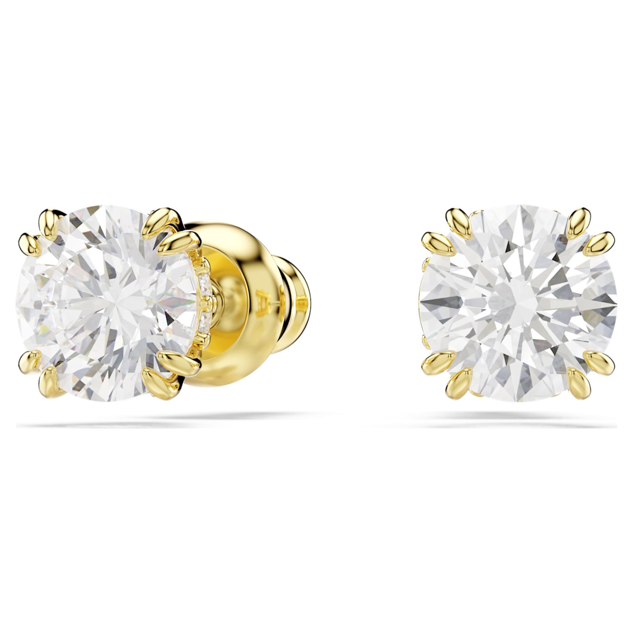 Swarovski Stilla stud earrings Round cut, White, 18K gold finish