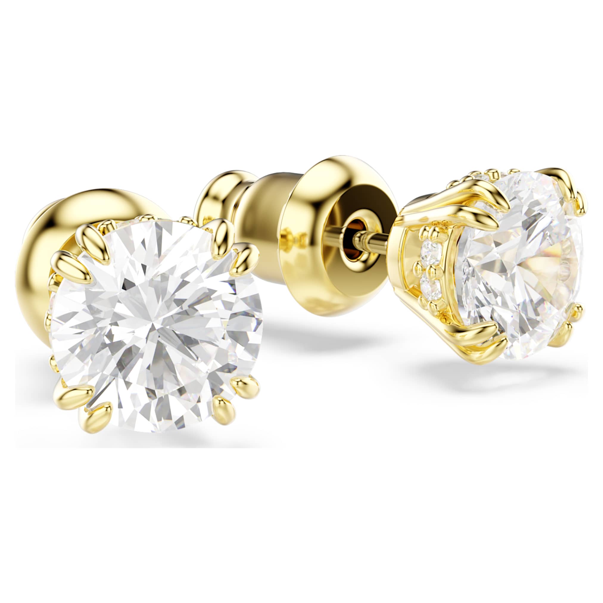Swarovski Stilla stud earrings Round cut, White, 18K gold finish