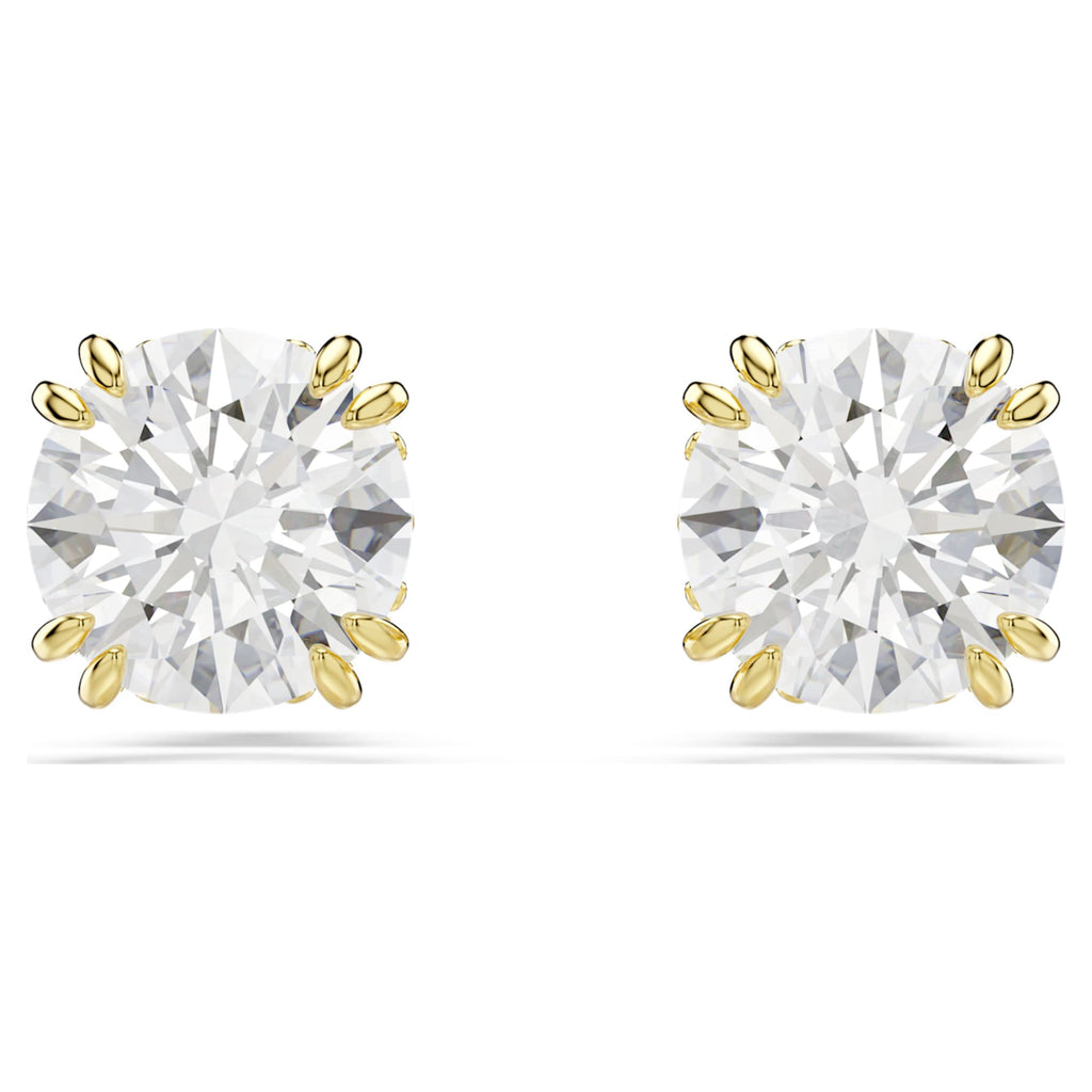 Swarovski Stilla stud earrings Round cut, White, 18K gold finish