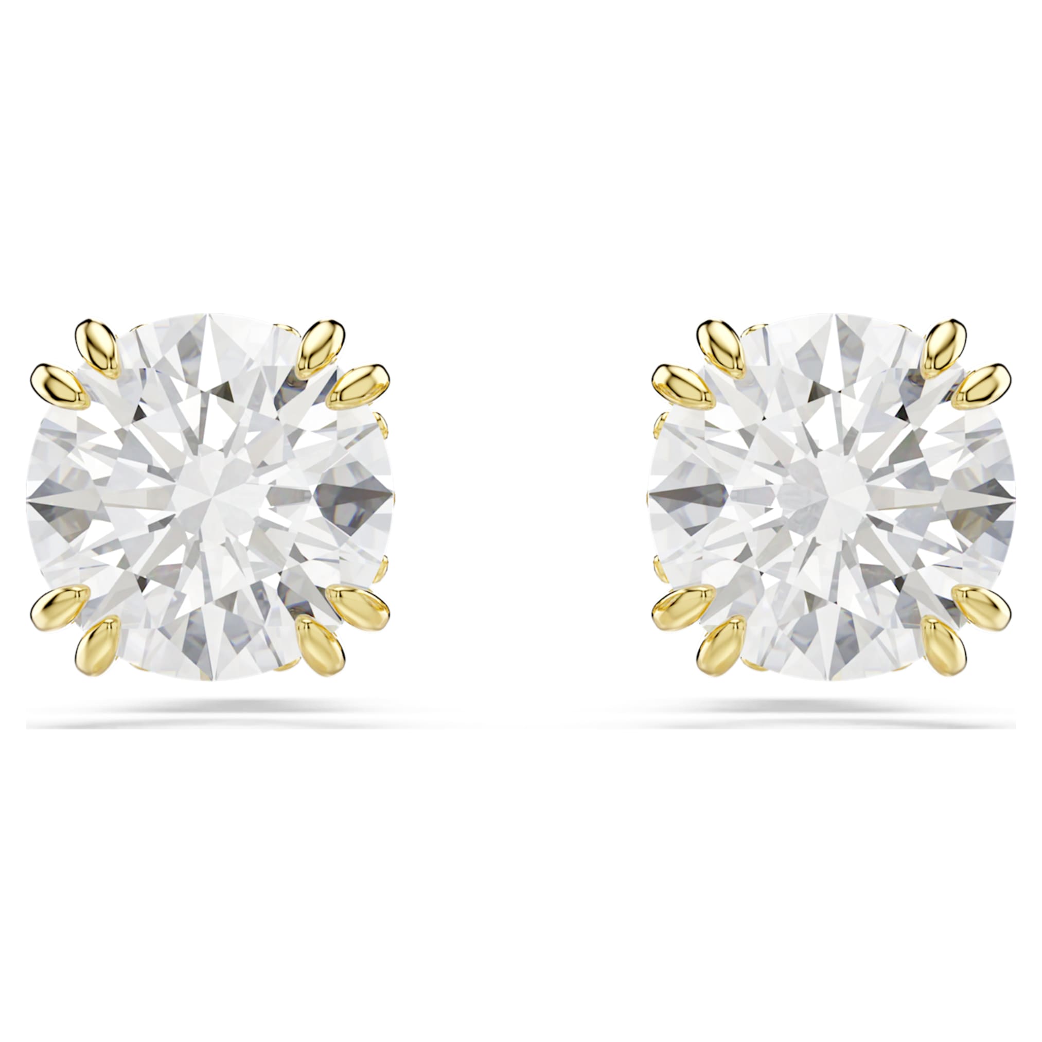 Swarovski Stilla stud earrings Round cut, White, 18K gold finish