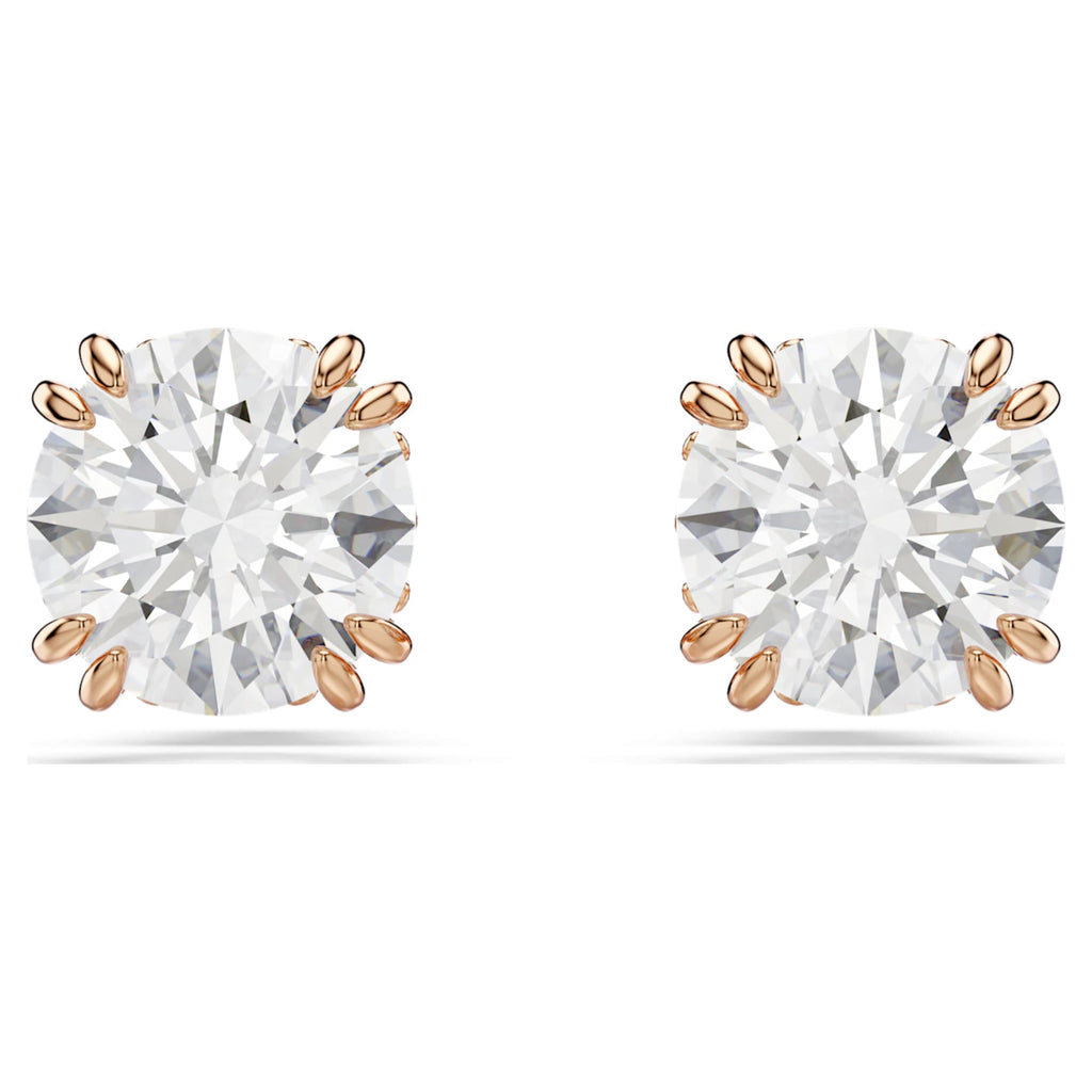 Swarovski Stilla stud earrings Round cut, White, 18K rose gold finish