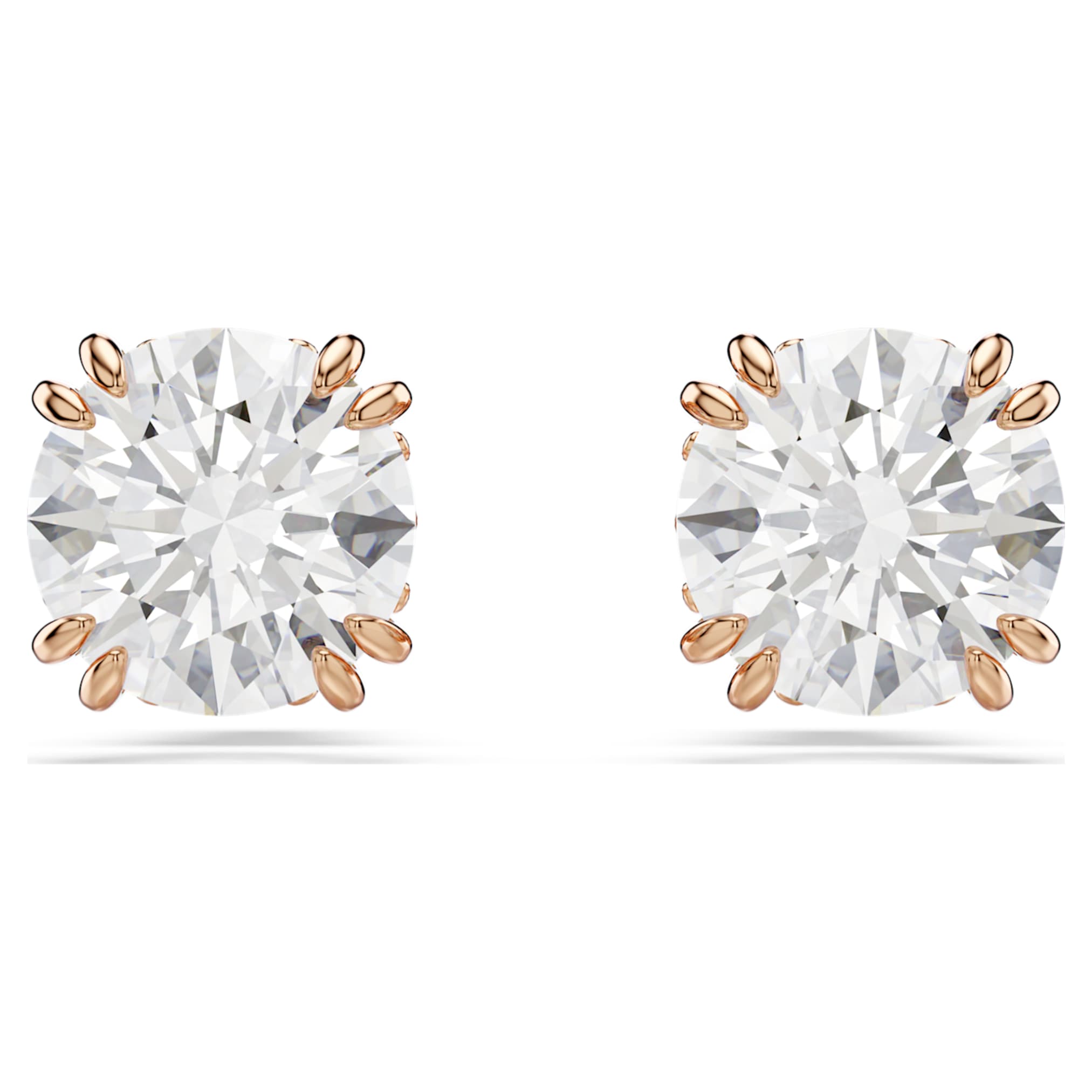 Swarovski Stilla stud earrings Round cut, White, 18K rose gold finish