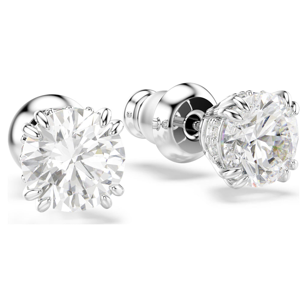 Swarovski Stilla stud earrings Round cut, White, Rhodium plated