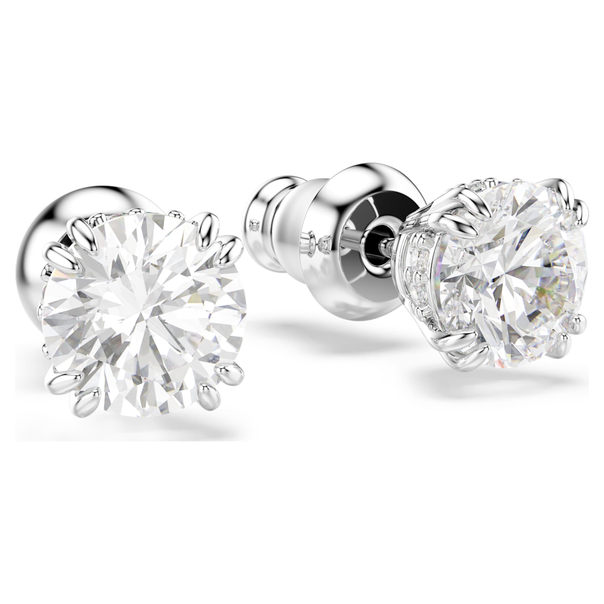 Swarovski Stilla stud earrings Round cut, White, Rhodium plated