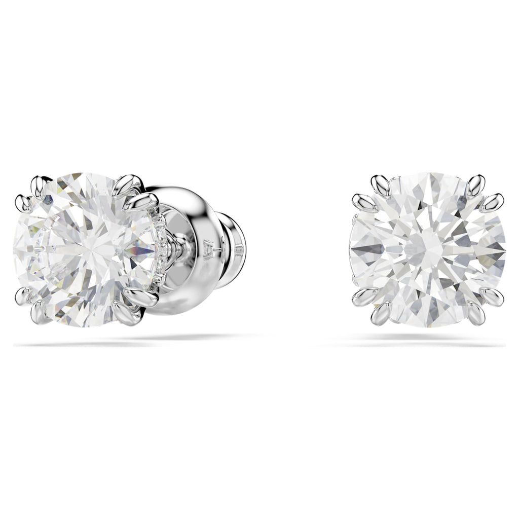 Swarovski Stilla stud earrings Round cut, White, Rhodium plated