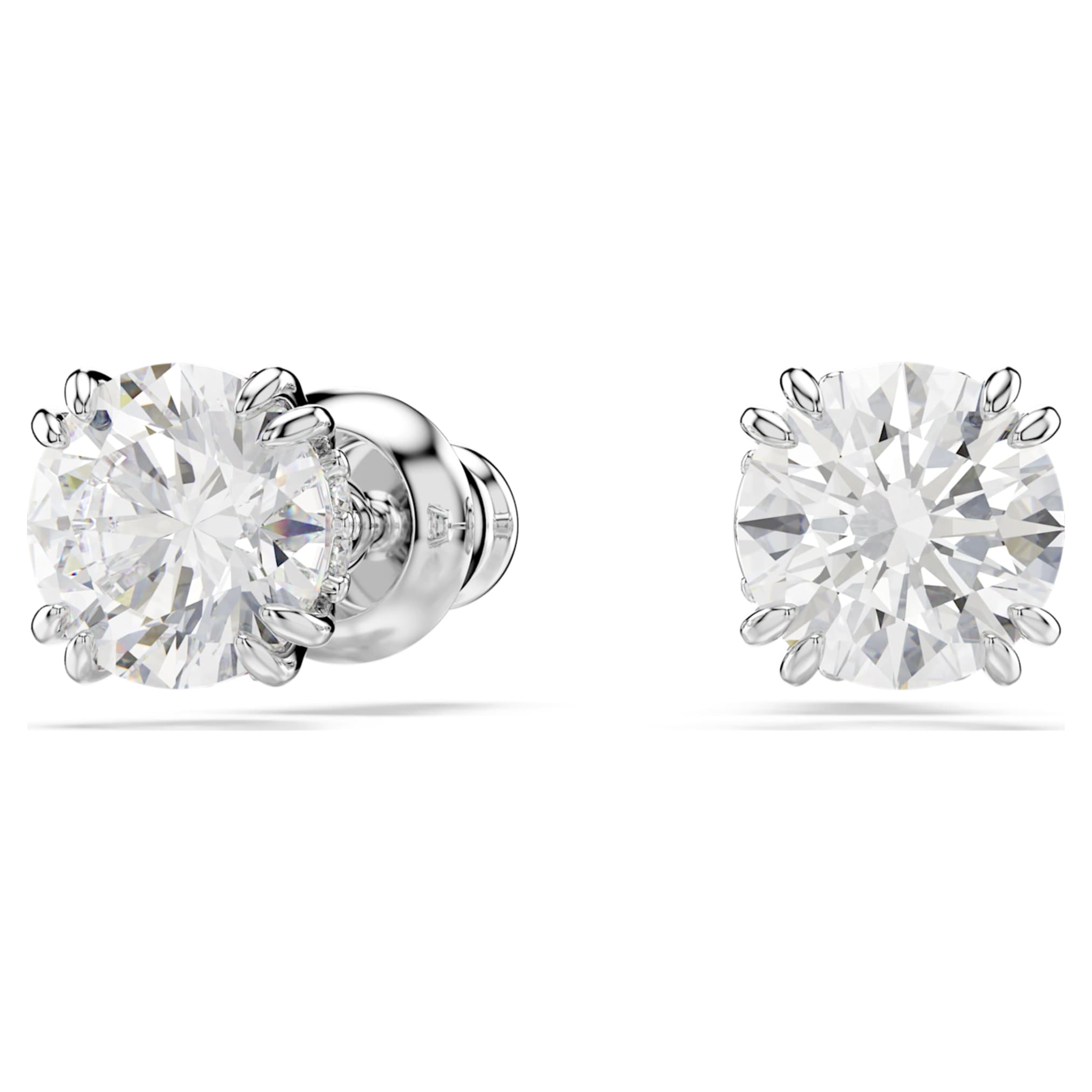 Swarovski Stilla stud earrings Round cut, White, Rhodium plated