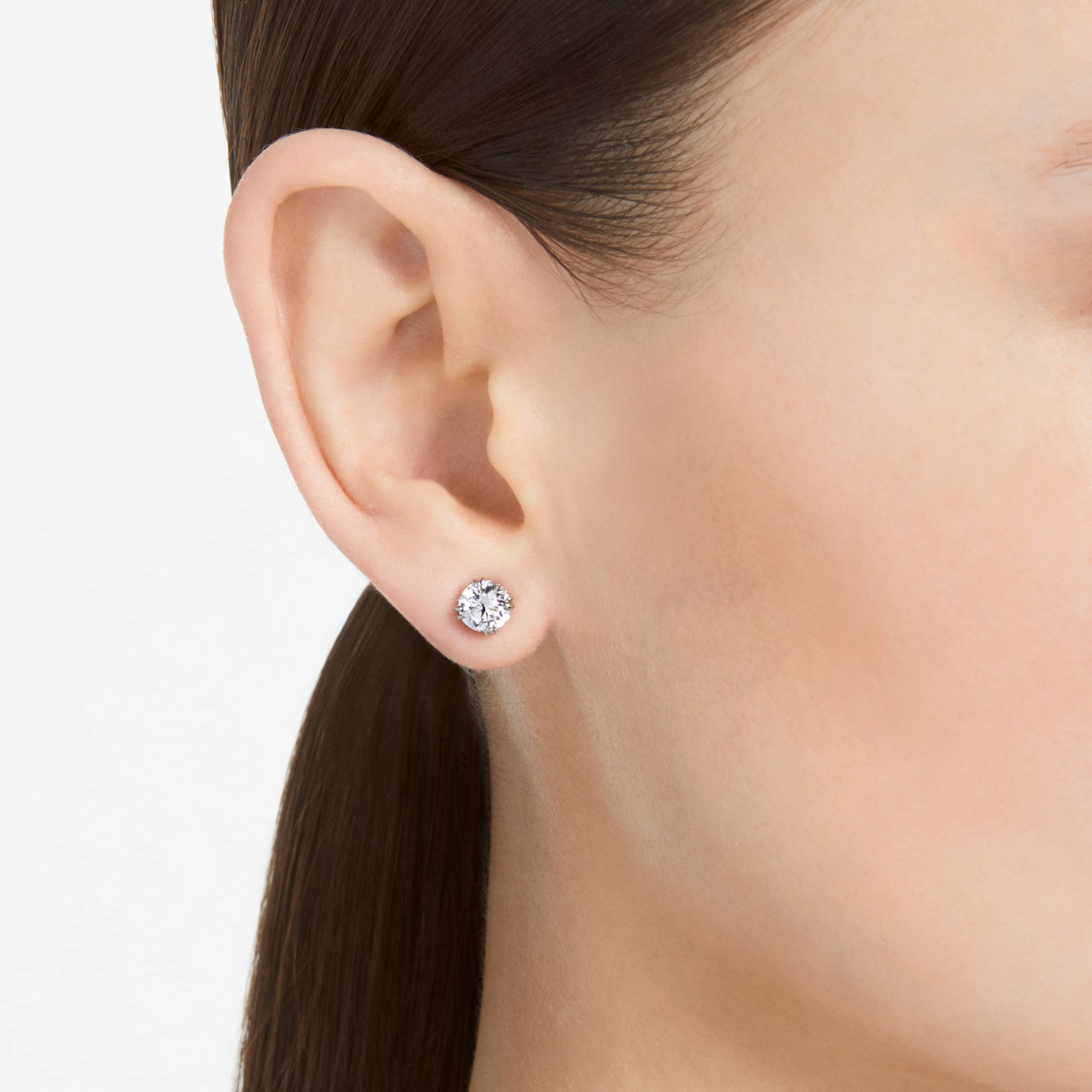 Swarovski Stilla stud earrings Round cut, White, 18K gold finish