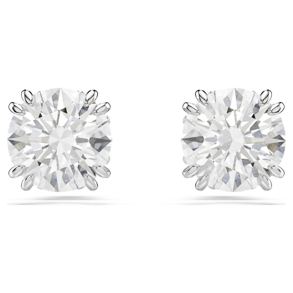 Swarovski Stilla stud earrings Round cut, White, Rhodium plated