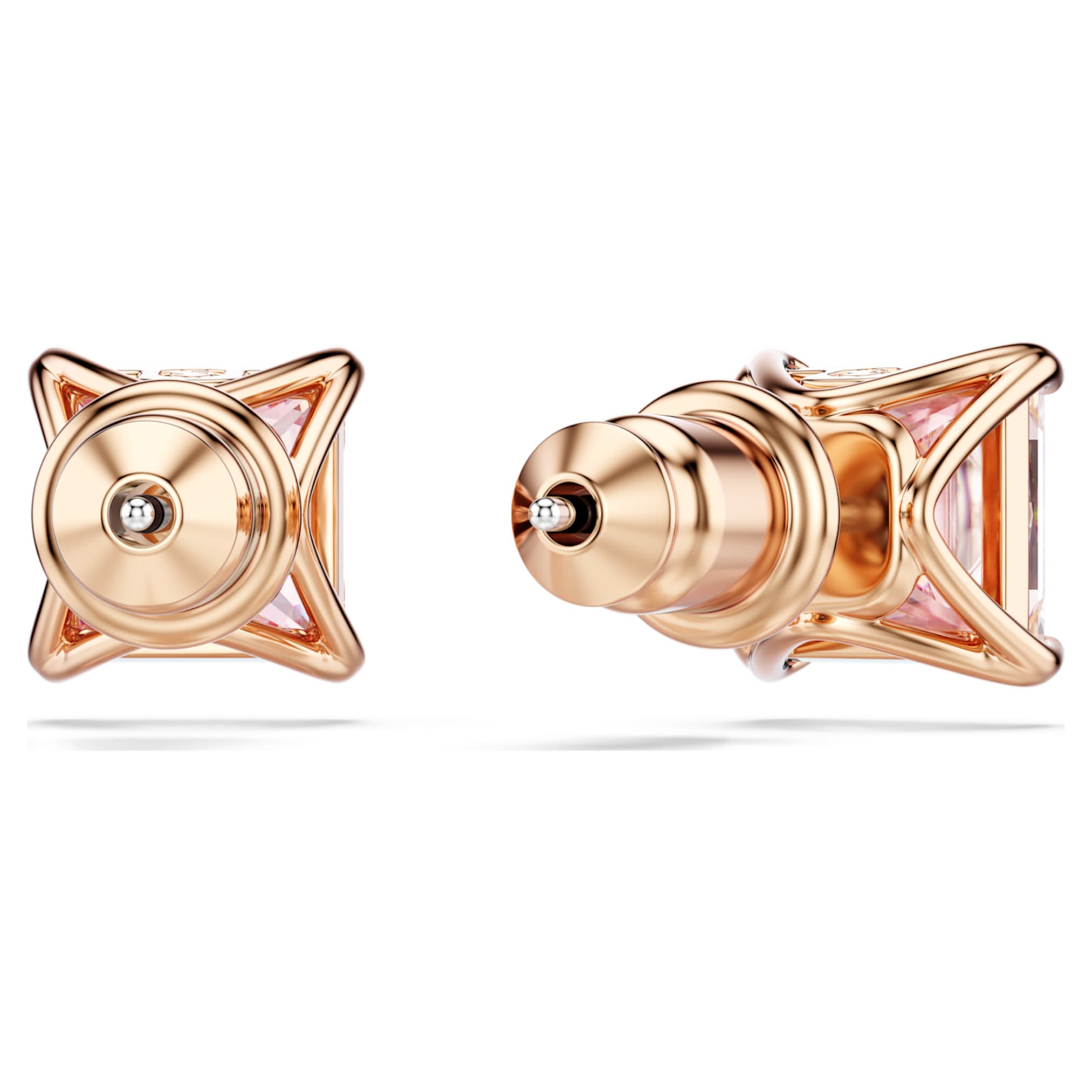 Swarovski Stilla stud earrings Square cut, Pink, 18K rose gold finish