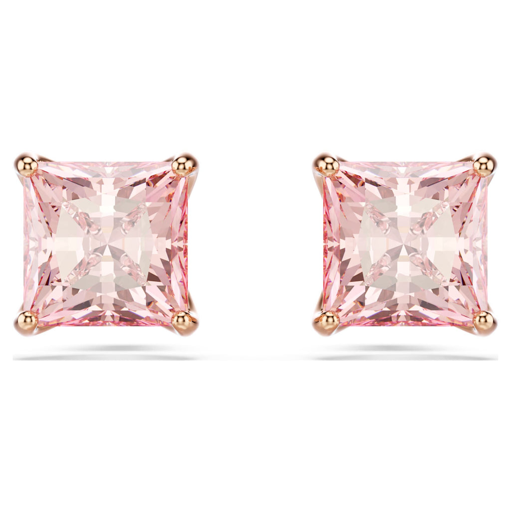 Swarovski Stilla stud earrings Square cut, Pink, 18K rose gold finish