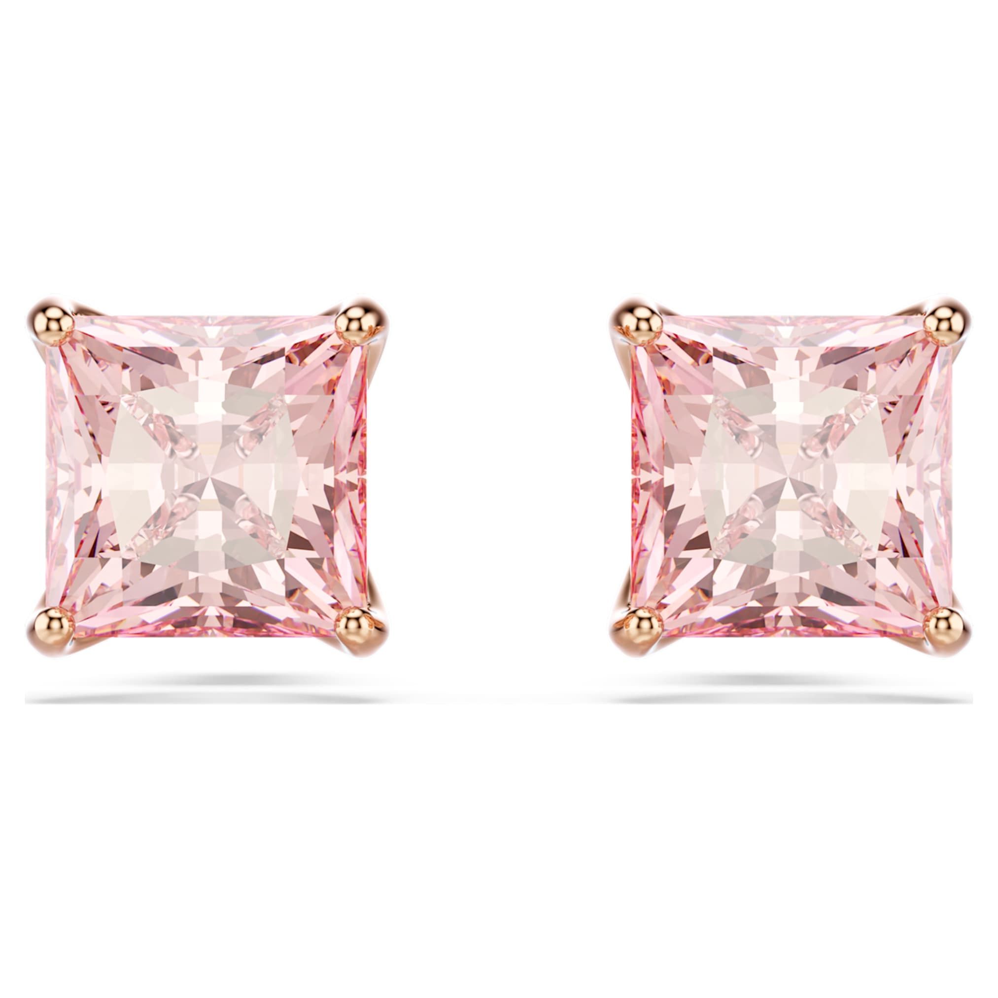 Swarovski Stilla stud earrings Square cut, Pink, 18K rose gold finish