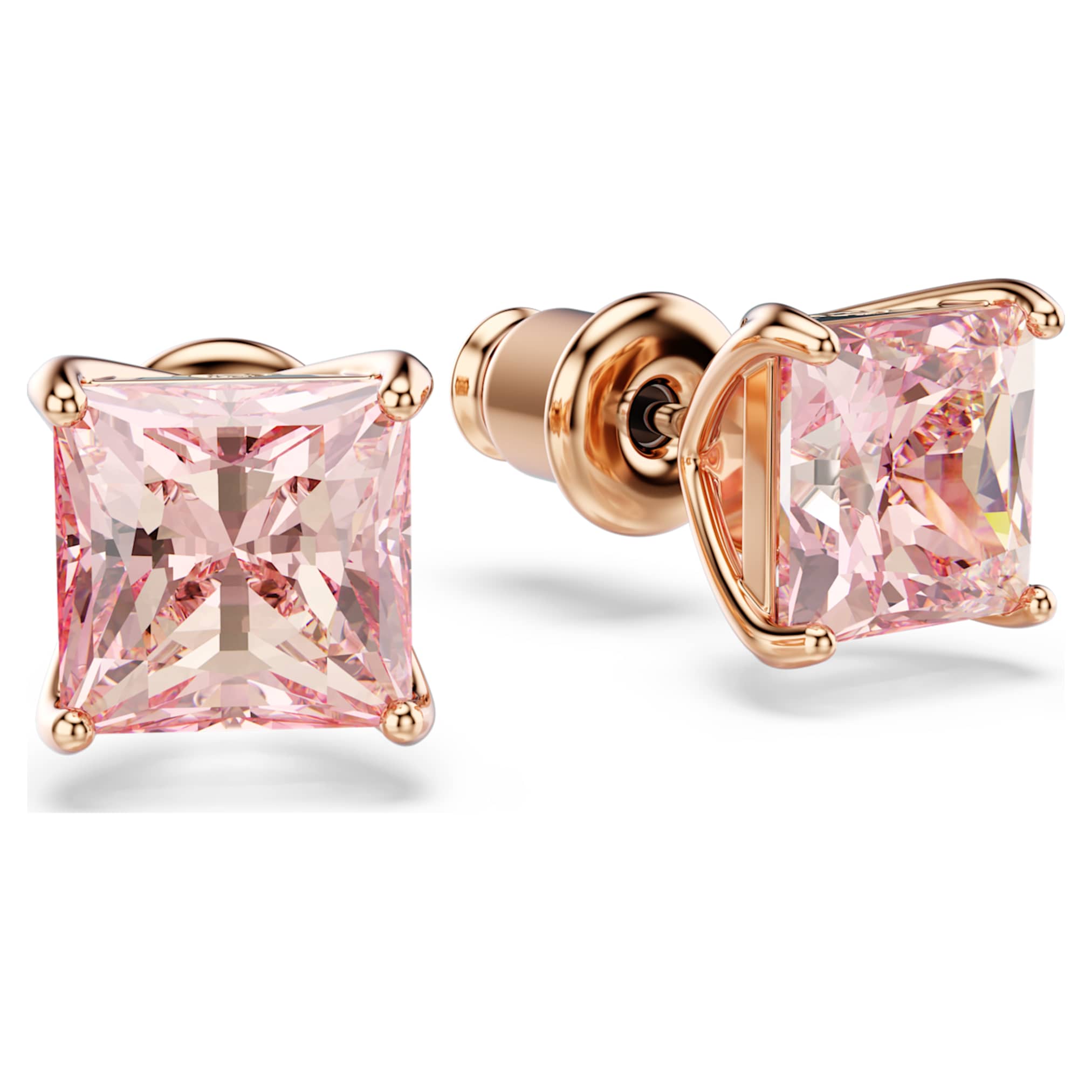 Swarovski Stilla stud earrings Square cut, Pink, 18K rose gold finish
