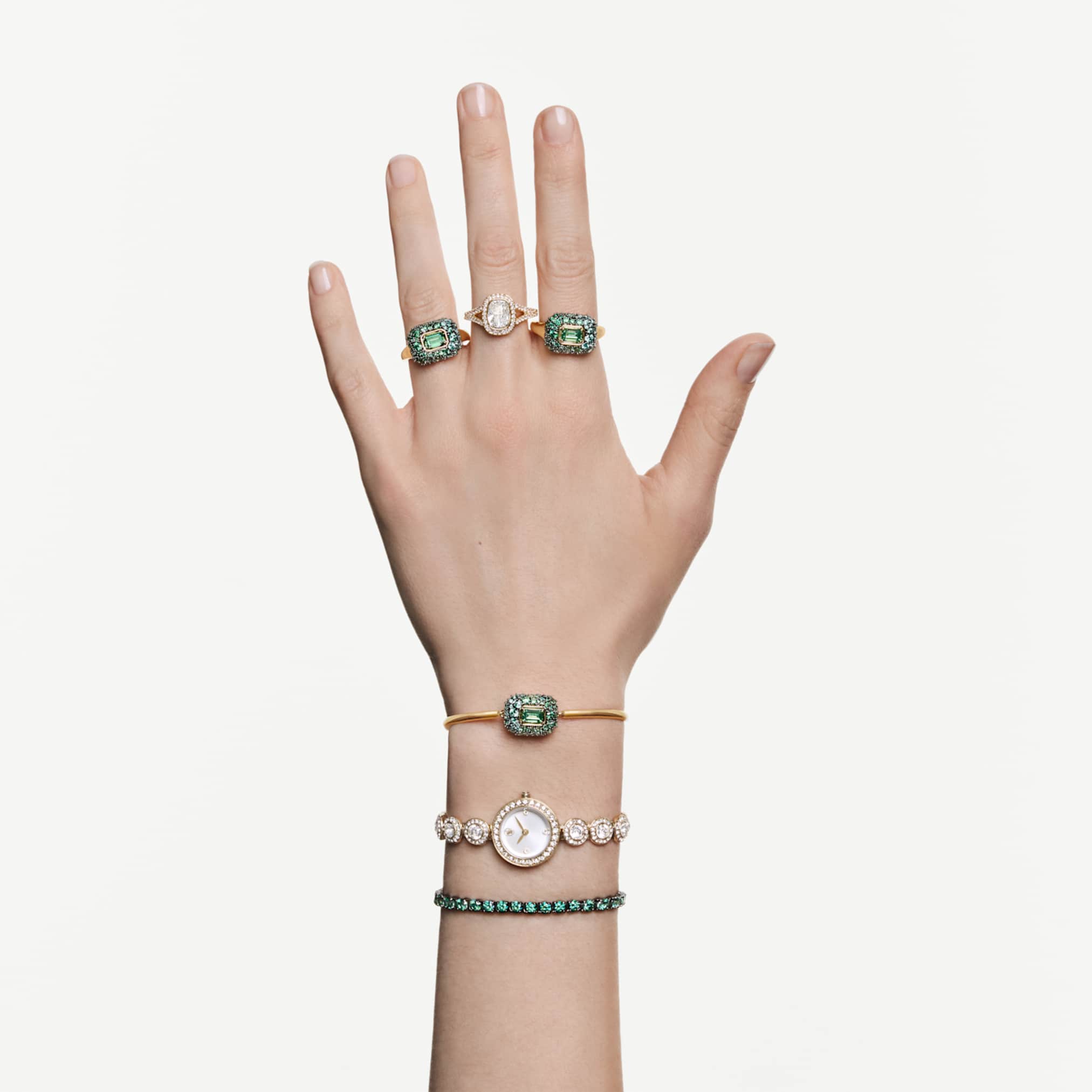 Swarovski Sublima bangle Octagon cut, Green, 18K gold finish