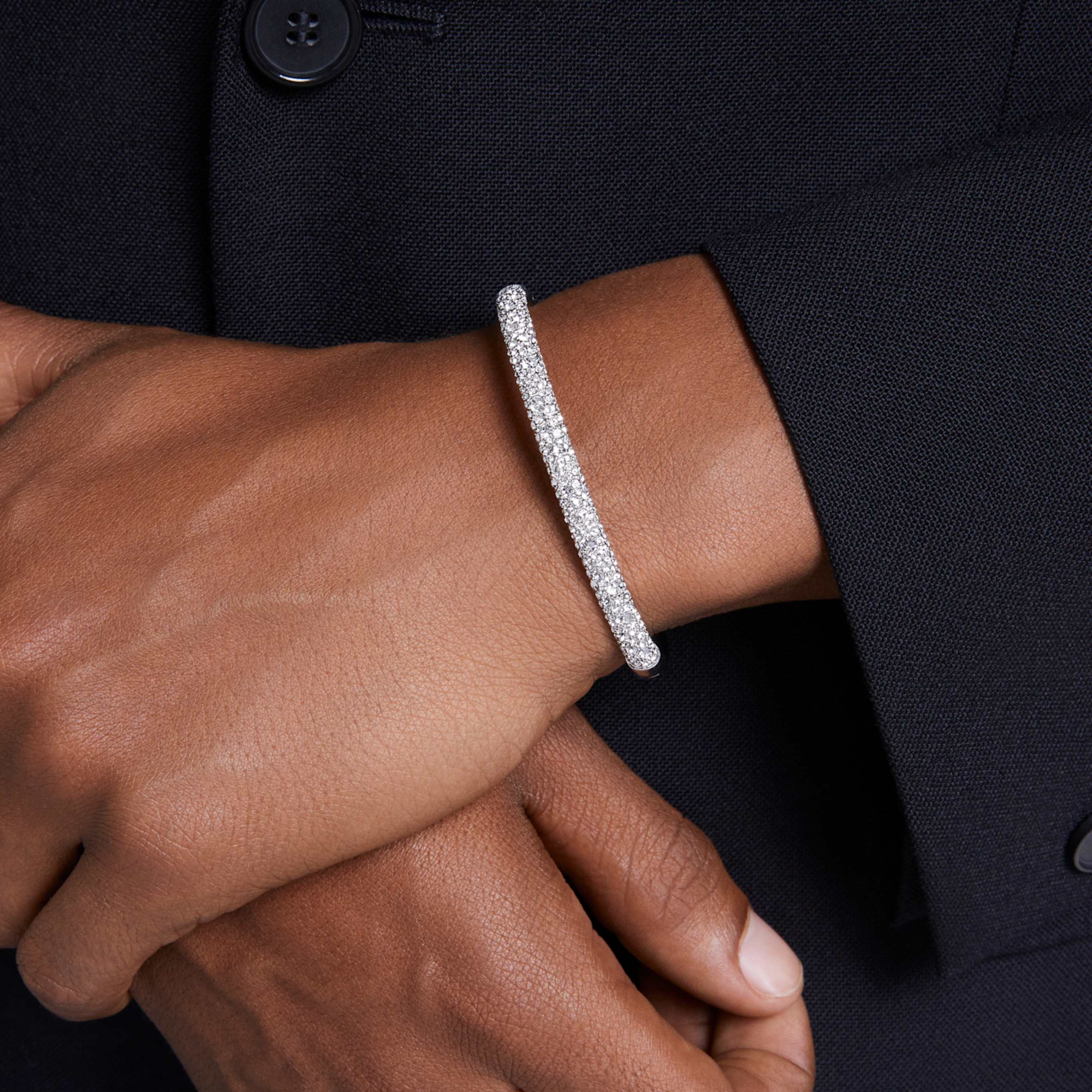 Swarovski Sublima bangle Snow pavé, White, Rhodium plated