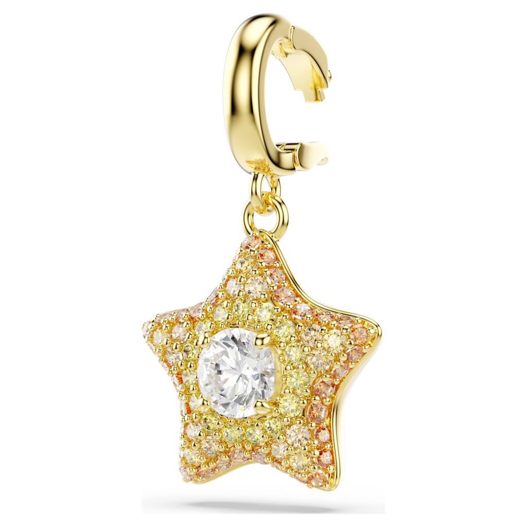 Swarovski Sublima charm Round cut, Star, Yellow, 18K gold finish