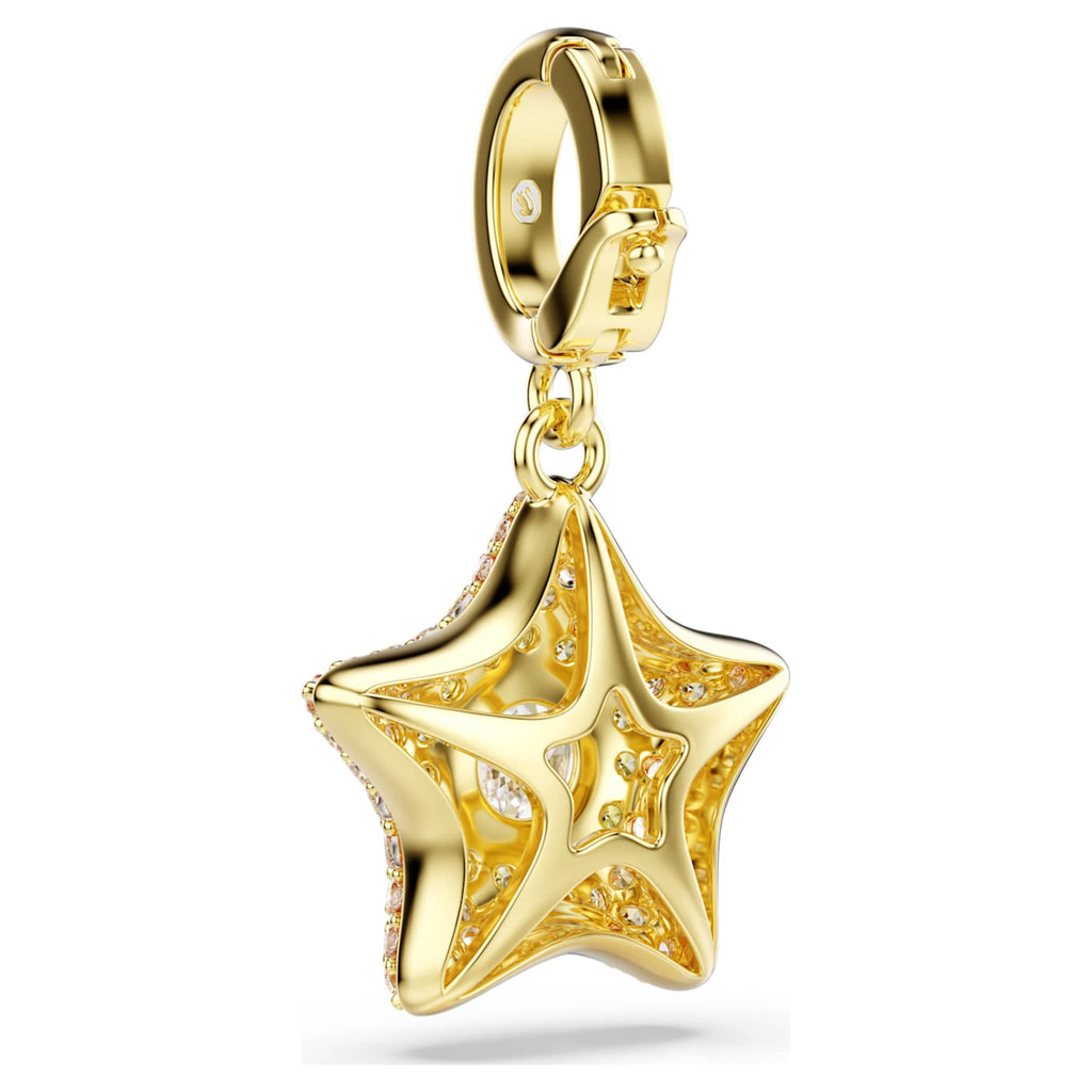 Swarovski Sublima charm Round cut, Star, Yellow, 18K gold finish