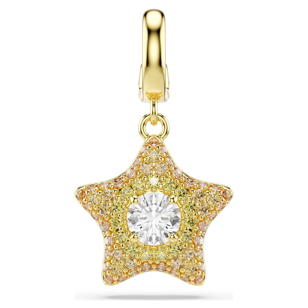 Swarovski Sublima charm Round cut, Star, Yellow, 18K gold finish