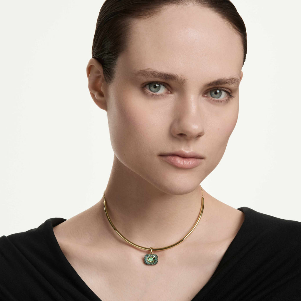 Swarovski Sublima choker Octagon cut, Green, 18K gold finish