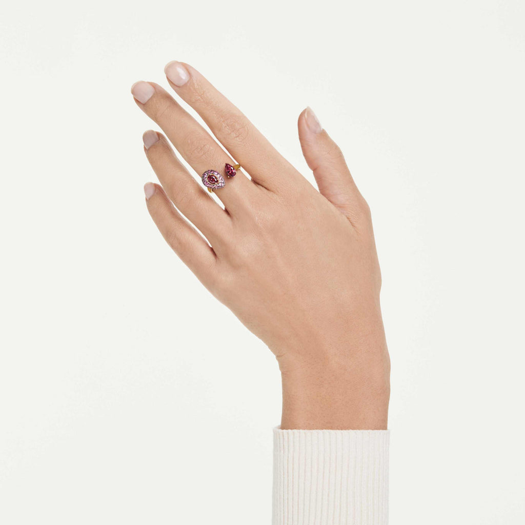 Swarovski Sublima cocktail ring Pear cut, Red, 18K gold finish