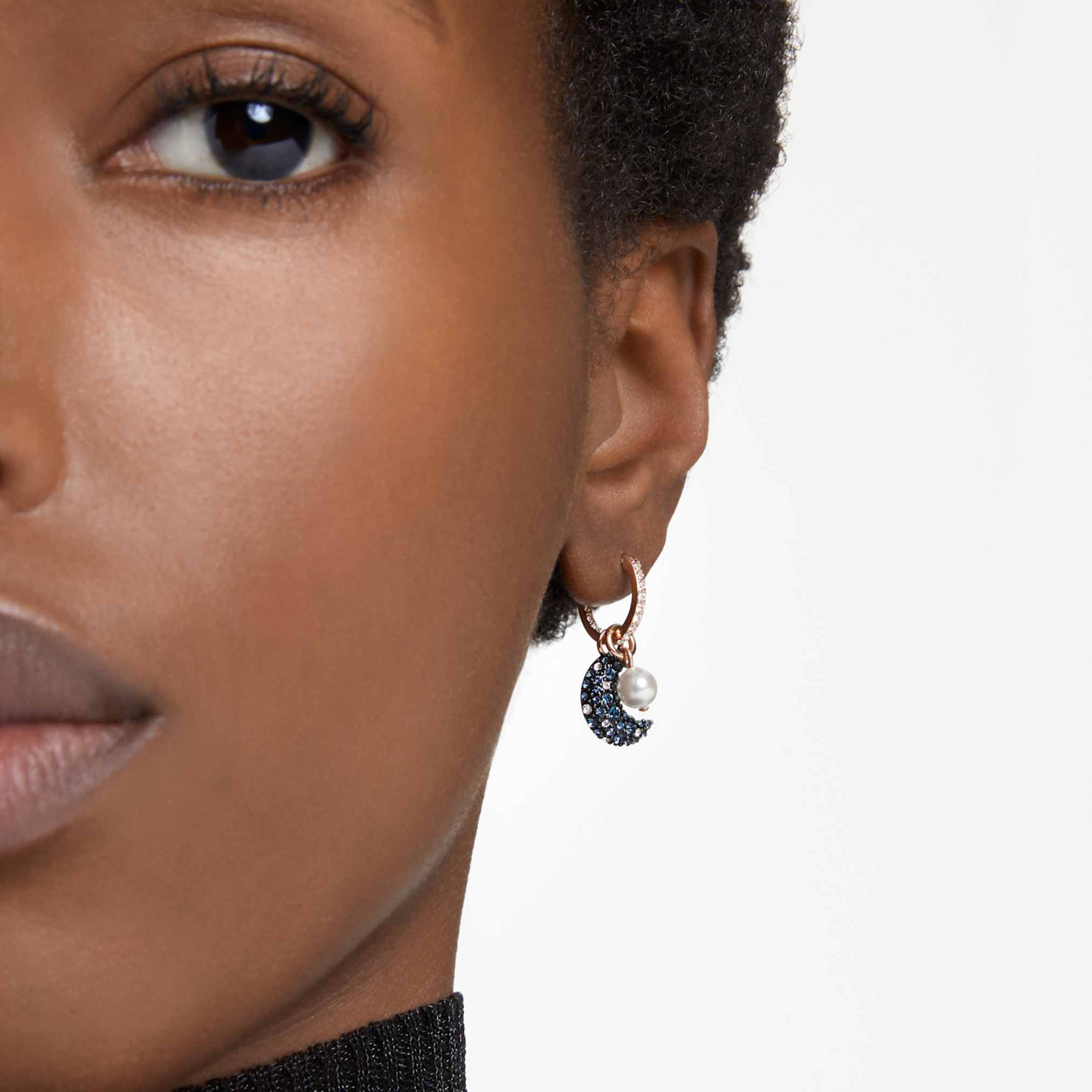 Swarovski Sublima drop earrings Crystal pearl, Asymmetrical design, Moon, Multicolored, 18K rose gold finish