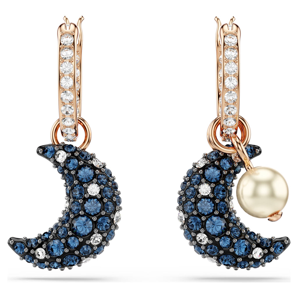 Swarovski Sublima drop earrings Crystal pearl, Asymmetrical design, Moon, Multicolored, 18K rose gold finish