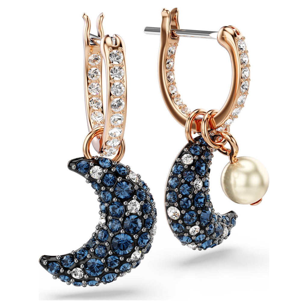 Swarovski Sublima drop earrings Crystal pearl, Asymmetrical design, Moon, Multicolored, 18K rose gold finish