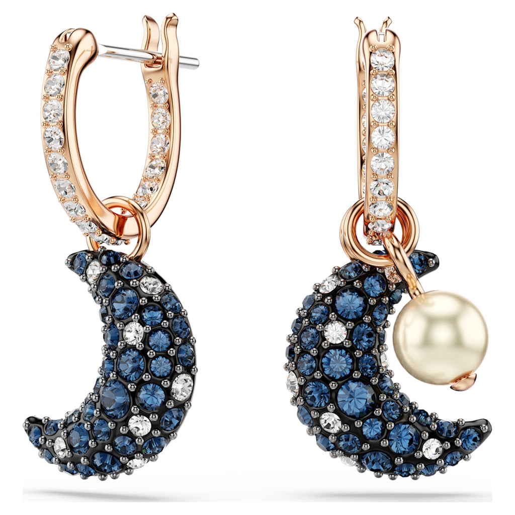 Swarovski Sublima drop earrings Crystal pearl, Asymmetrical design, Moon, Multicolored, 18K rose gold finish