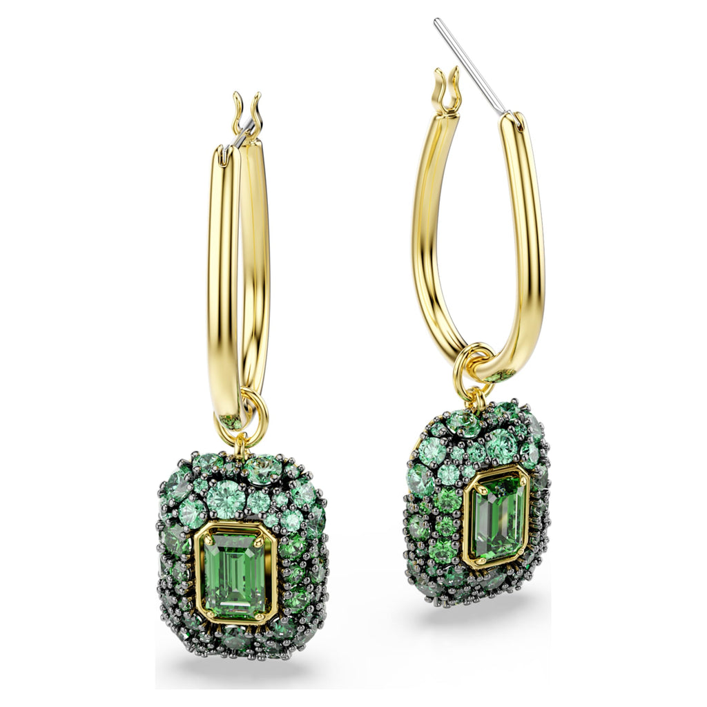 Swarovski Sublima drop earrings Octagon cut, Green, 18K gold finish