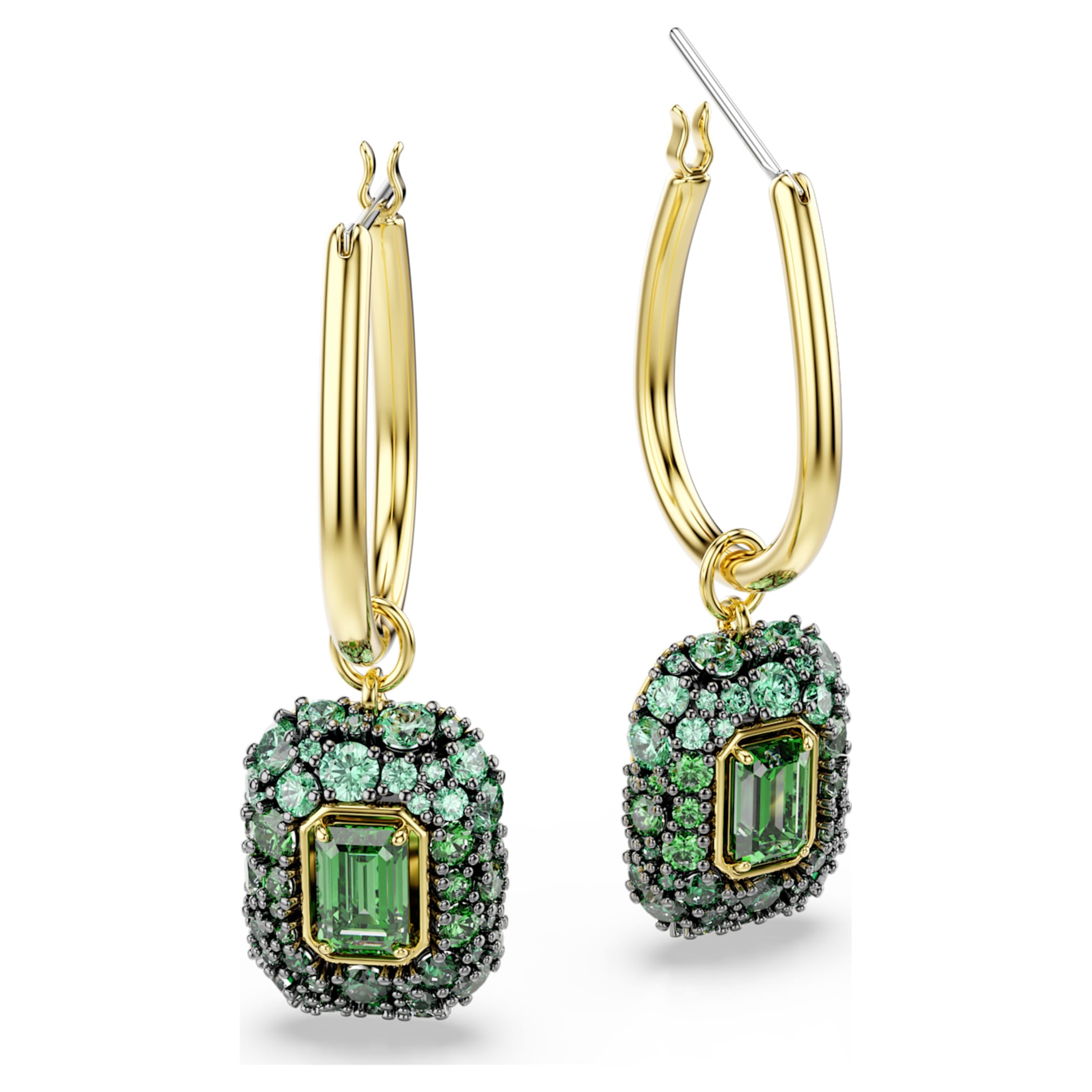 Swarovski Sublima drop earrings Octagon cut, Green, 18K gold finish