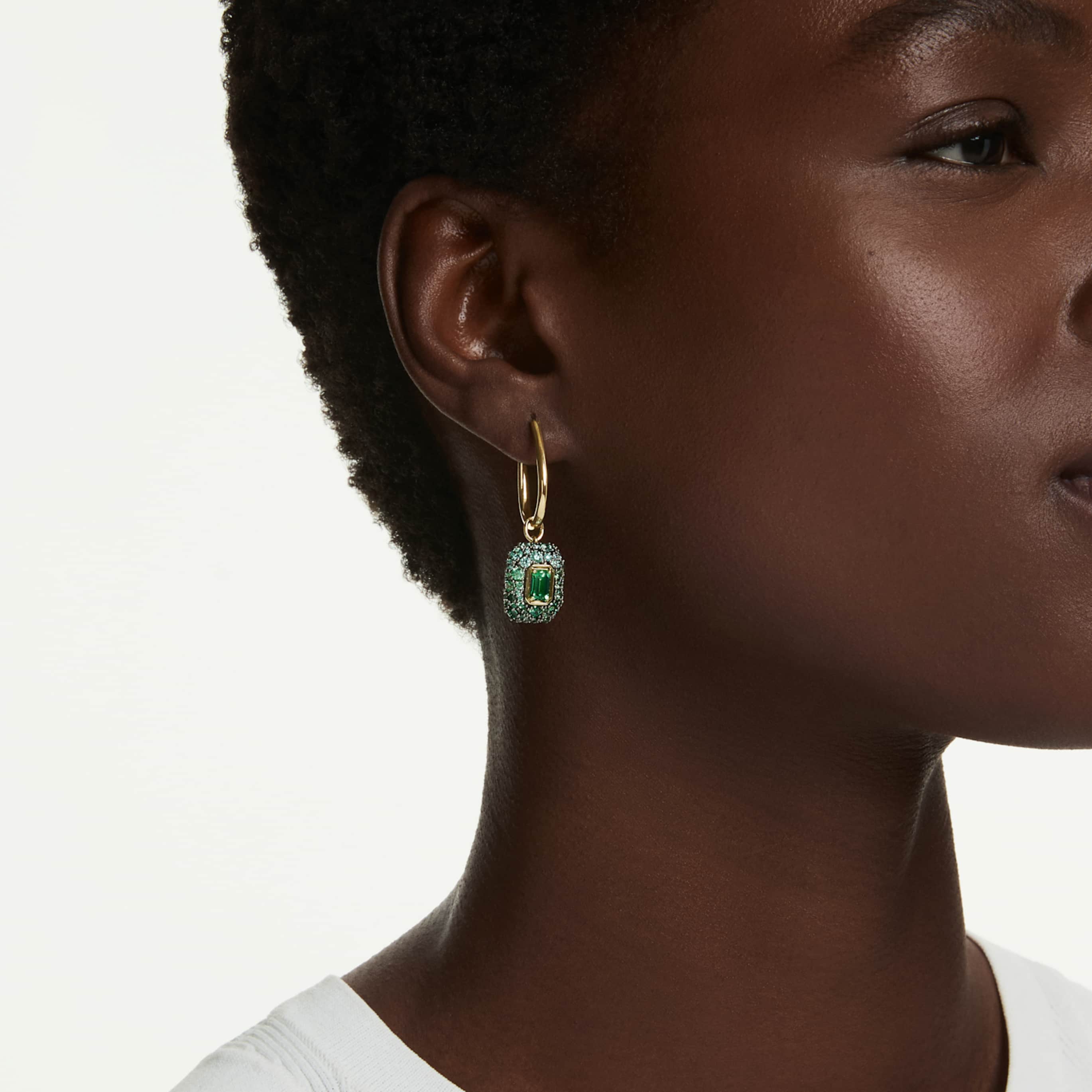 Swarovski Sublima drop earrings Octagon cut, Green, 18K gold finish