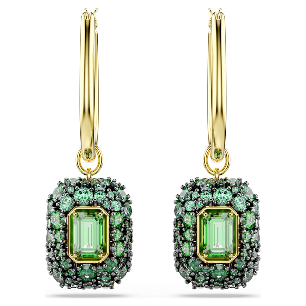 Swarovski Sublima drop earrings Octagon cut, Green, 18K gold finish
