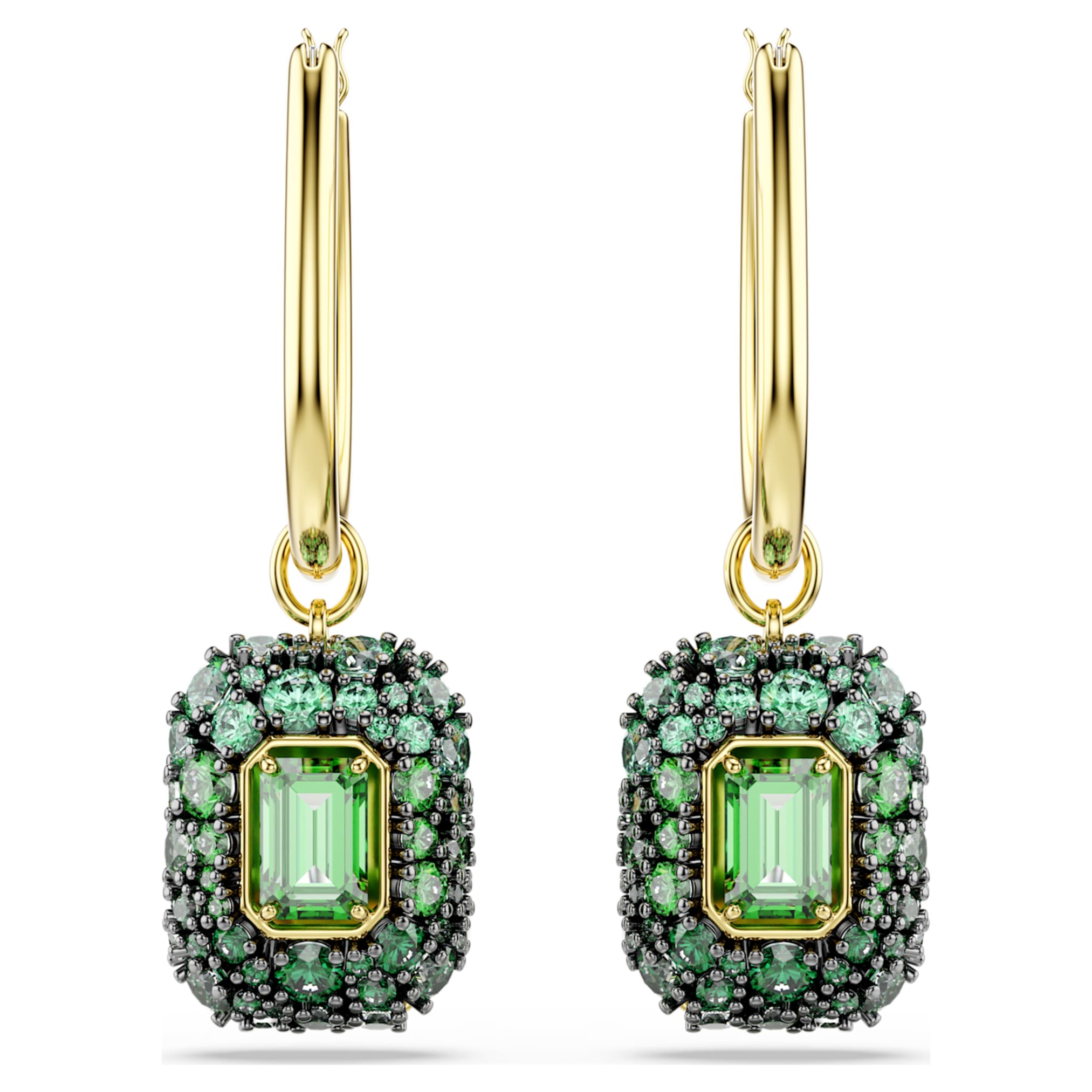 Swarovski Sublima drop earrings Octagon cut, Green, 18K gold finish