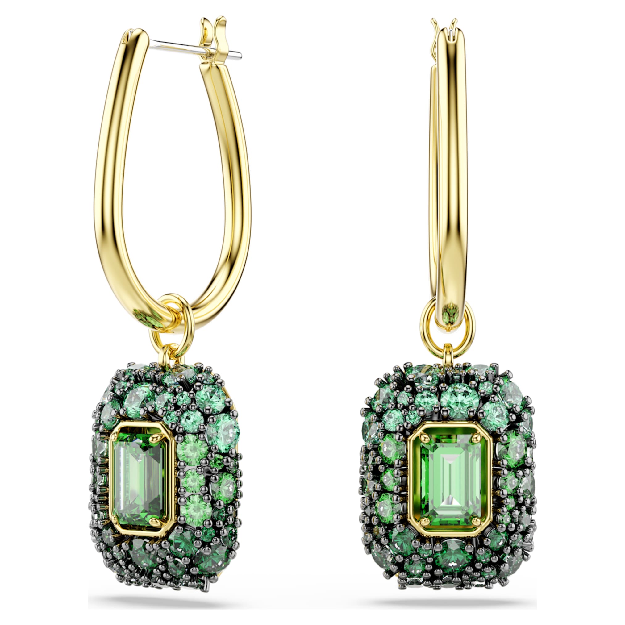 Swarovski Sublima drop earrings Octagon cut, Green, 18K gold finish