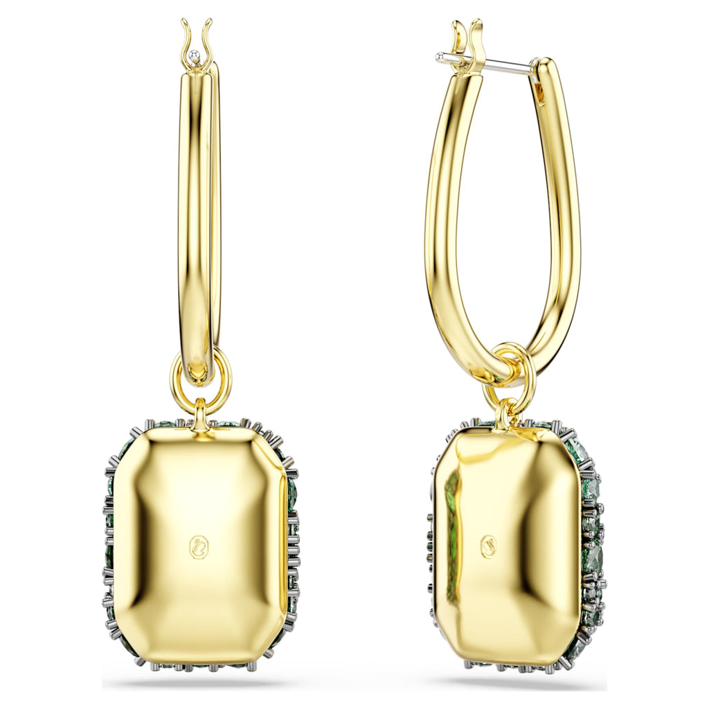 Swarovski Sublima drop earrings Octagon cut, Green, 18K gold finish