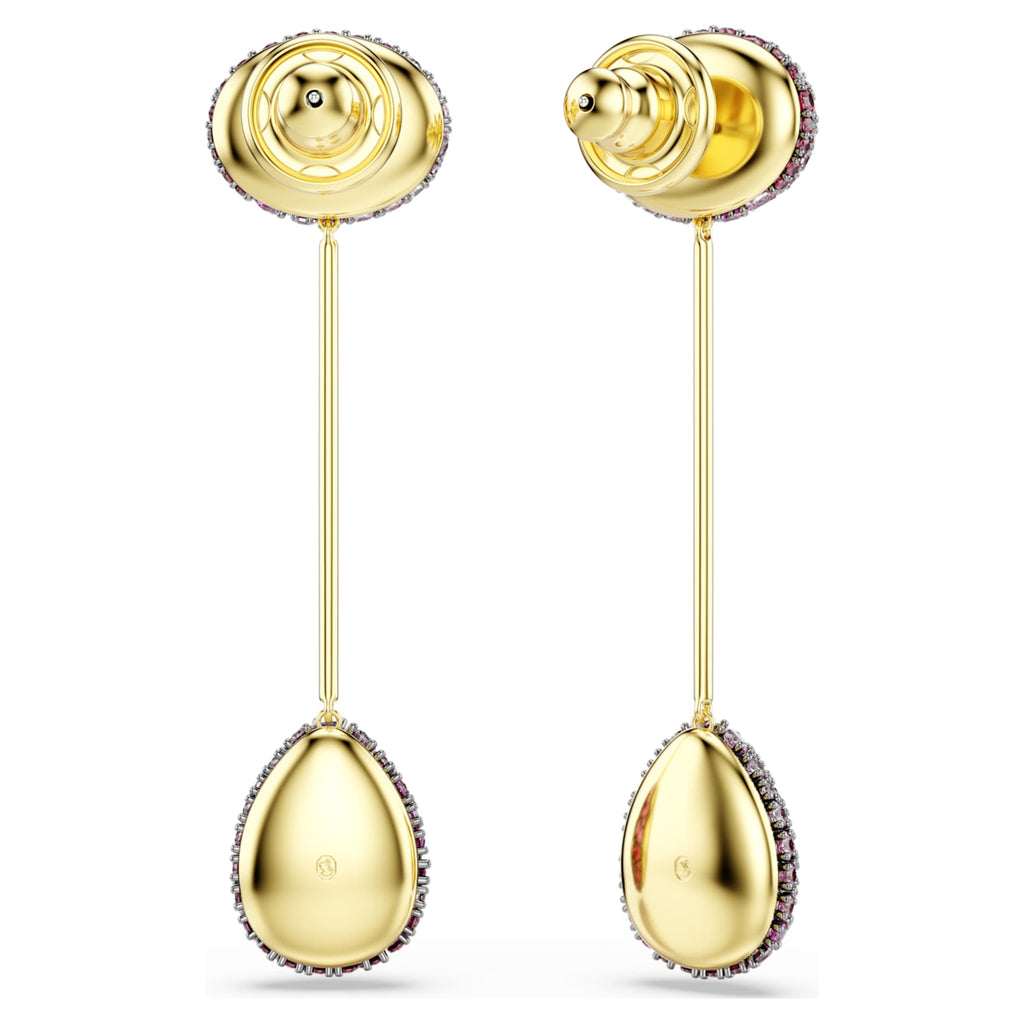 Swarovski Sublima drop earrings Pear cut, Red, 18K gold finish