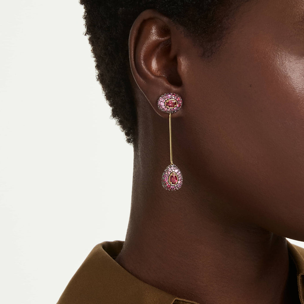 Swarovski Sublima drop earrings Pear cut, Red, 18K gold finish