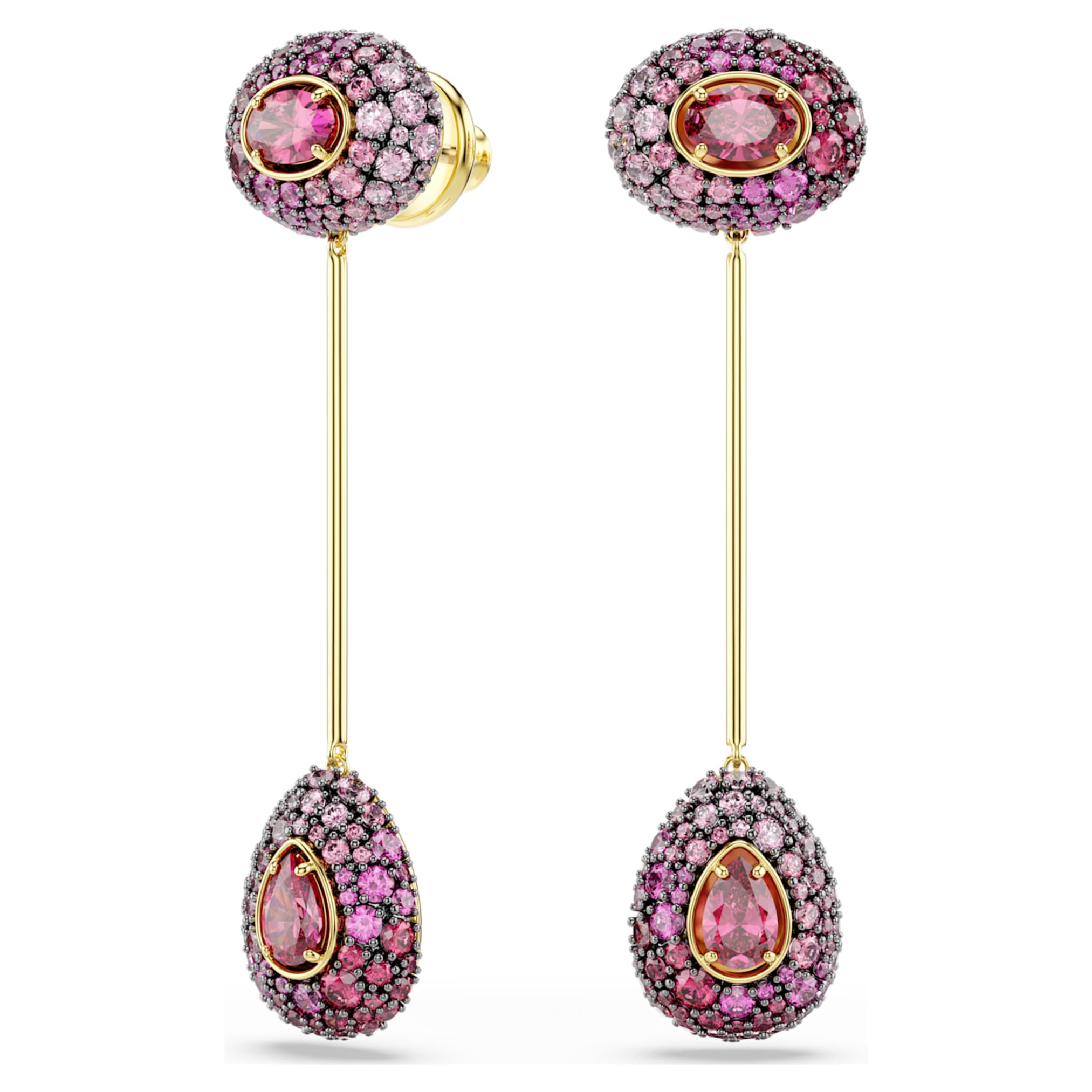 Swarovski Sublima drop earrings Pear cut, Red, 18K gold finish