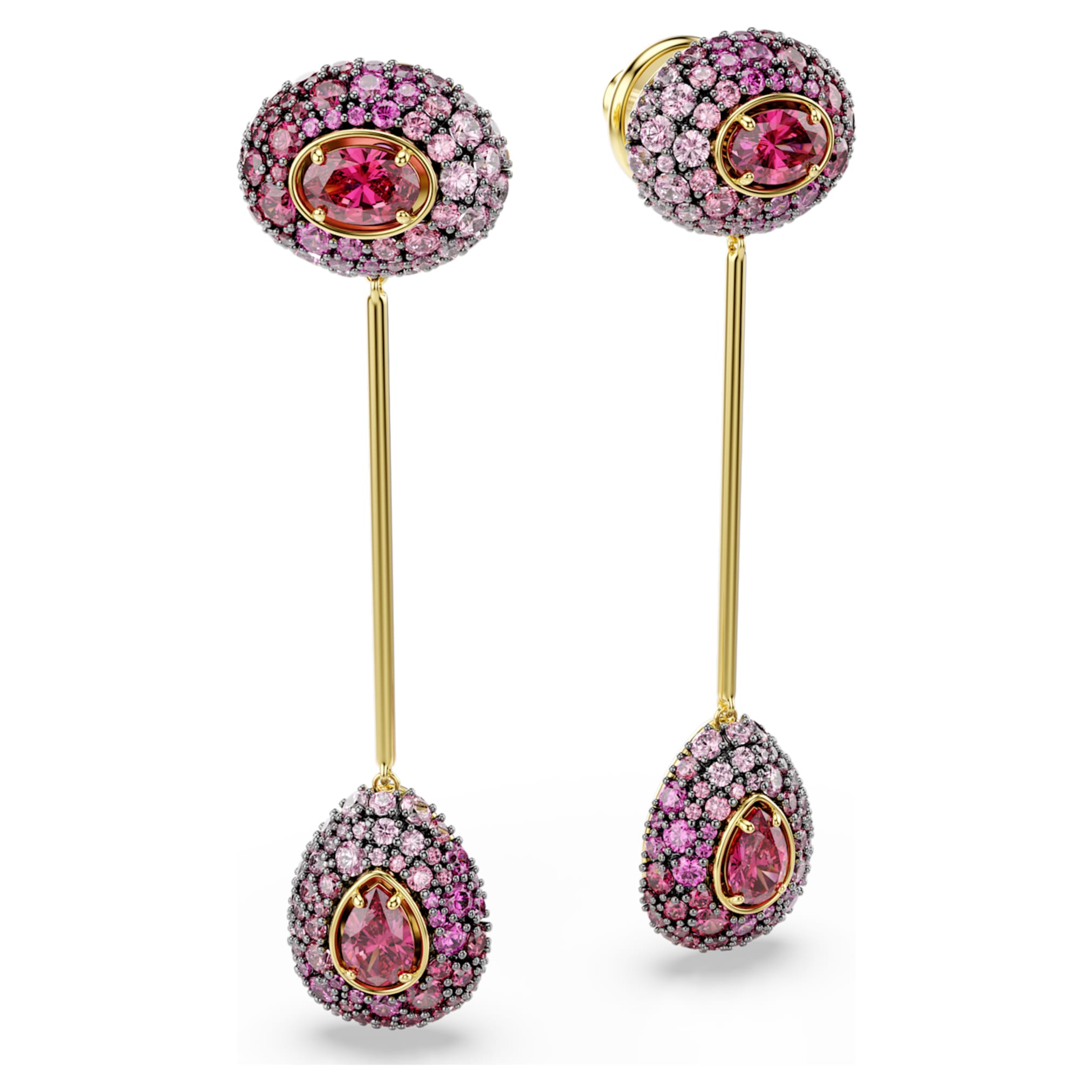 Swarovski Sublima drop earrings Pear cut, Red, 18K gold finish